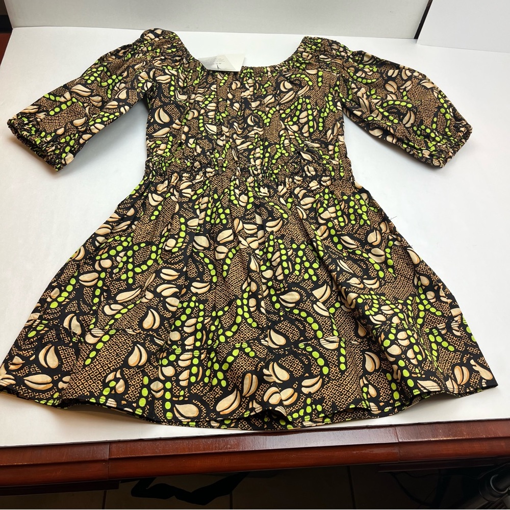 A.L.C. Maya Printed Mini Puffed-Sleeve Dress Womens Size 10 Brown Pockets‎ NEW - Picture 15 of 15